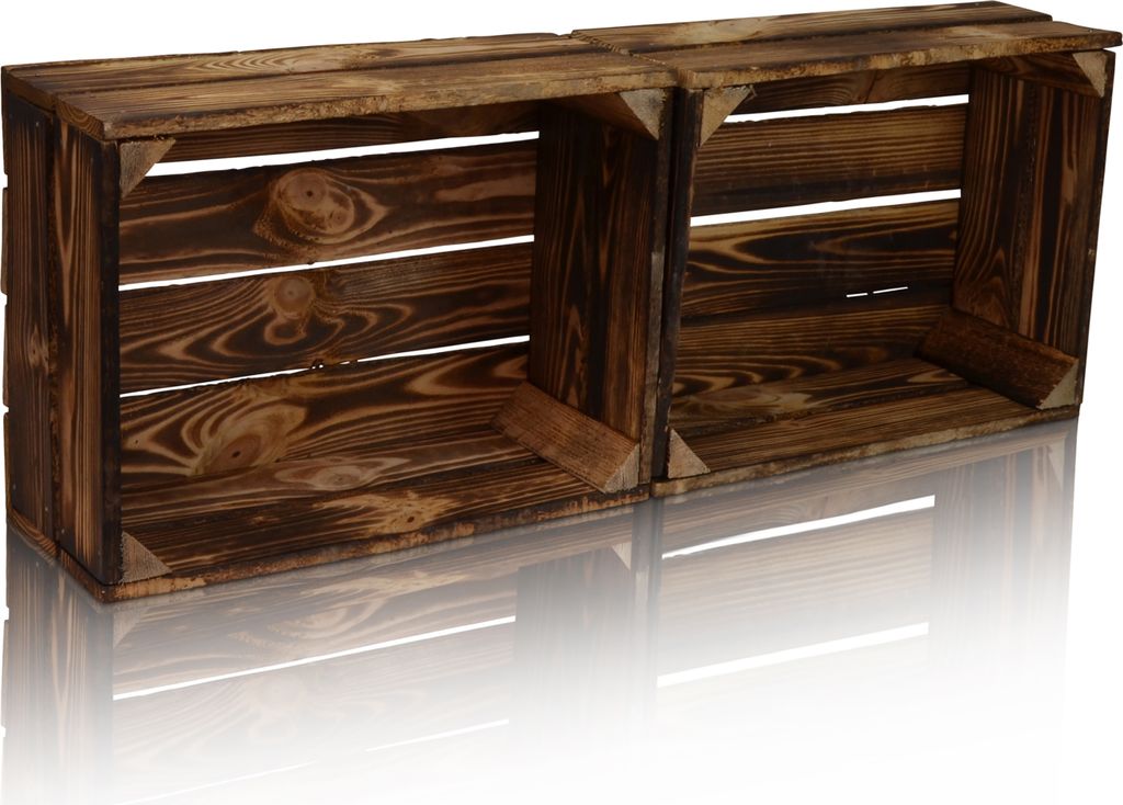 CHICCIE 2 Set Holzkiste Geflammt Im Vintage Look 38x28x15 - Holzkisten Weinkisten Obstkisten Regale Kisten