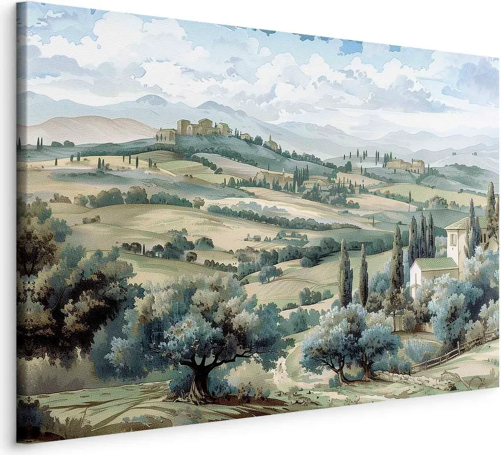 Quadro su tela italiano - Paesaggio con campi verdi e alberi vista toscana soleggiata 120x80 cm Paesaggi c-H-10043-b-a