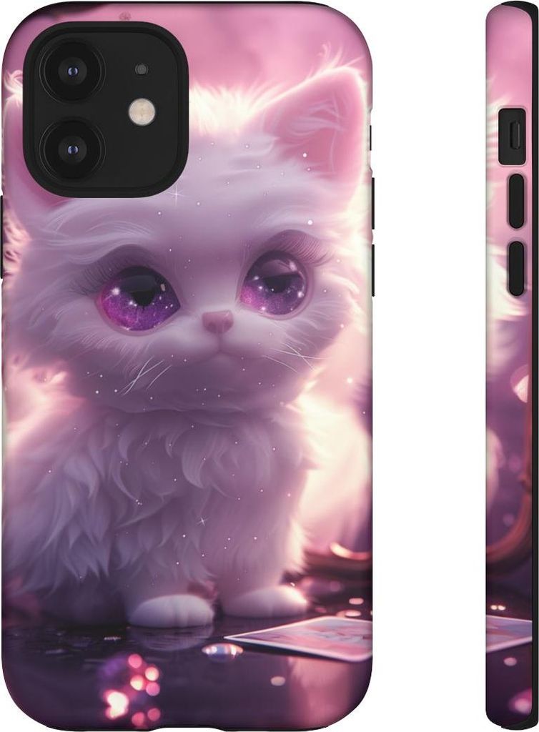 Weiße Flauschkatze mit violetten Augen – Handyhülle Kompatibel mit iPhone 12