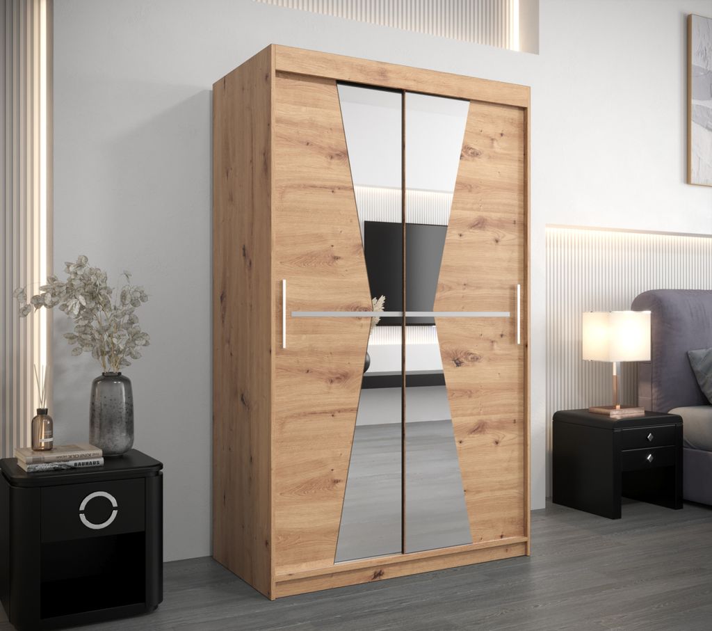 Kleiderschrank mit Spiegeln MILANA – Breite 120 cm, Eiche artisan