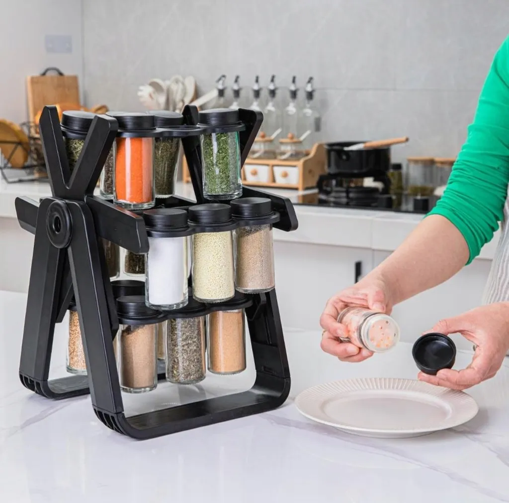 Organizzatore portaspezie per armadio, girevole a 360°, organizer per spezie in acciaio inox, pratico, facile da installare, accessorio organizzatore per cosmetici, armadio da cucina, dispensa