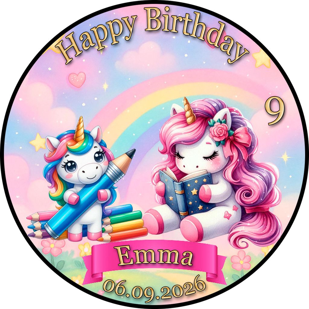 Tortenaufleger Tortendeko Fototorte Tortenbild Geburtstag Einschulung Einhorn Pferd Regenbogen FT22 (Zuckerpapier) Rund 14 cm Ø ohne Foto