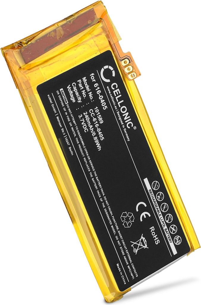 CELLONIC 1x Akku für mp3 Player Kompatibel mit Apple iPod nano 4 Gen. - A1285, iPod nano 4G, 616-0405 - (240mAh, 3.7V)