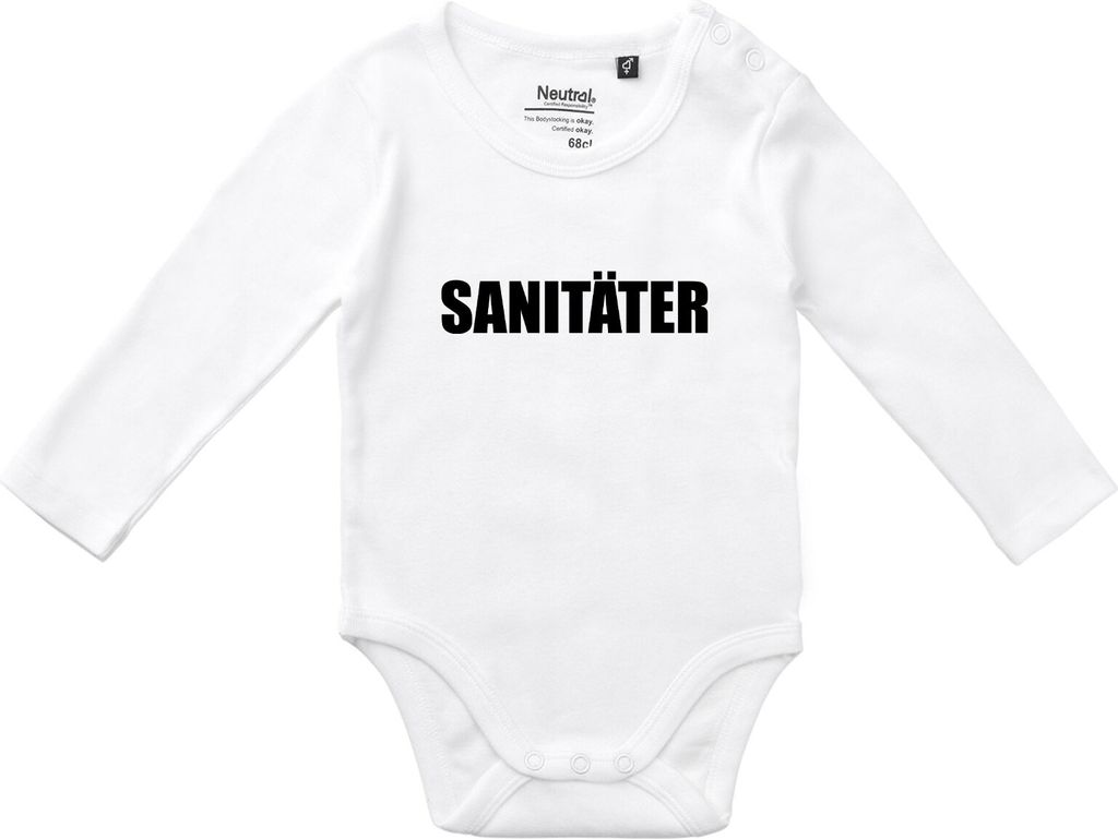 Huuraa Baby Body Sanitäter Schriftzug 80 White Baumwolle Fairtrade Langarmbody Geschenkidee