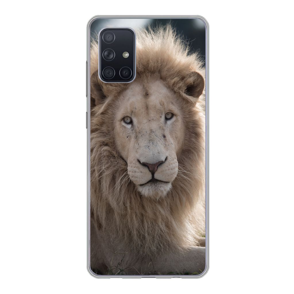 MuchoWow Handyhülle Schutzhülle Hülle für Samsung Galaxy A51 5G Löwe - Tier - Weiß Silikon Softcase Handy Hülle - Abbildung