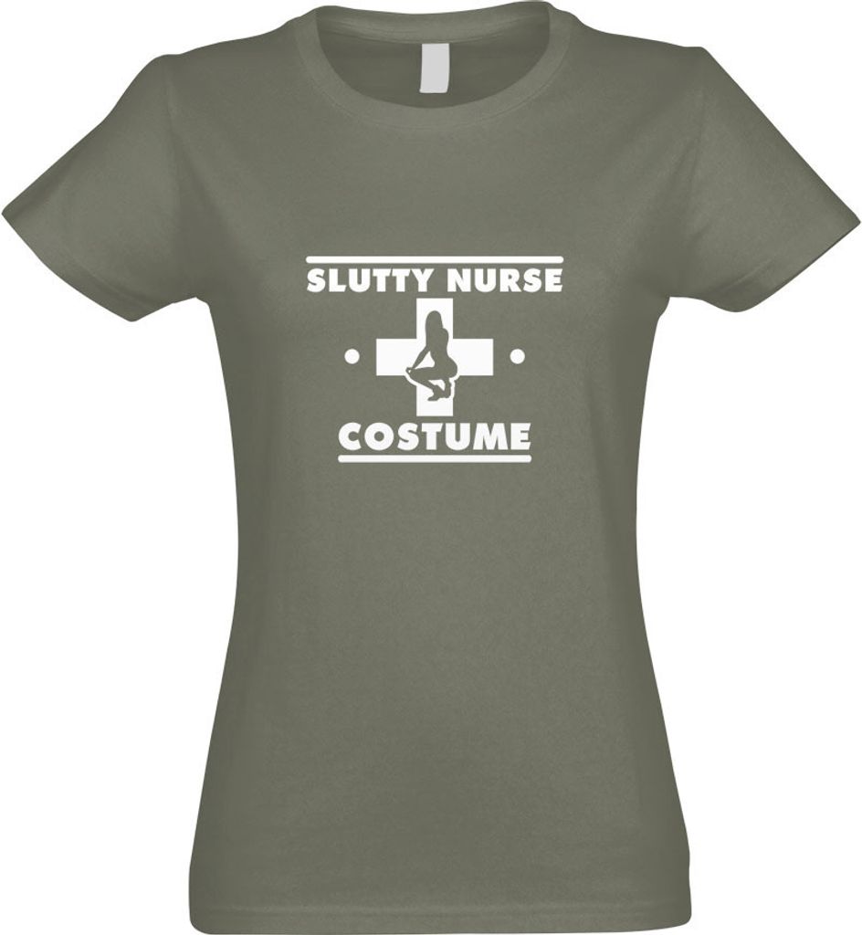 Kiwistar - T-Shirt tailliert - Damen - Olive - Slutty Nurse Costume Outfit - mit Motiv Bedruckt - Funshirt Design - Sport - Freizeit - Damen - S