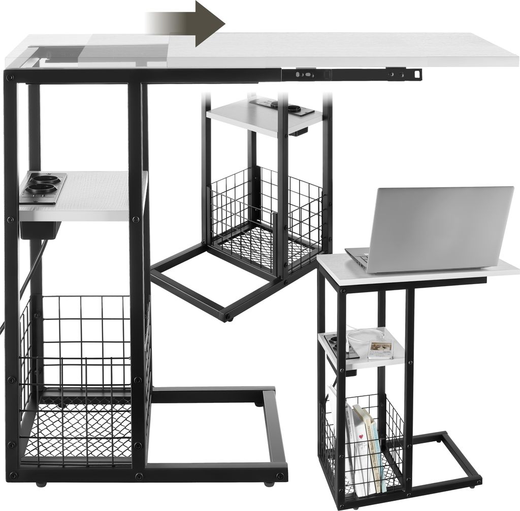 tectake® Laptop-Beistelltisch Rhea, C-Form, mit Ladestation Produktbild 