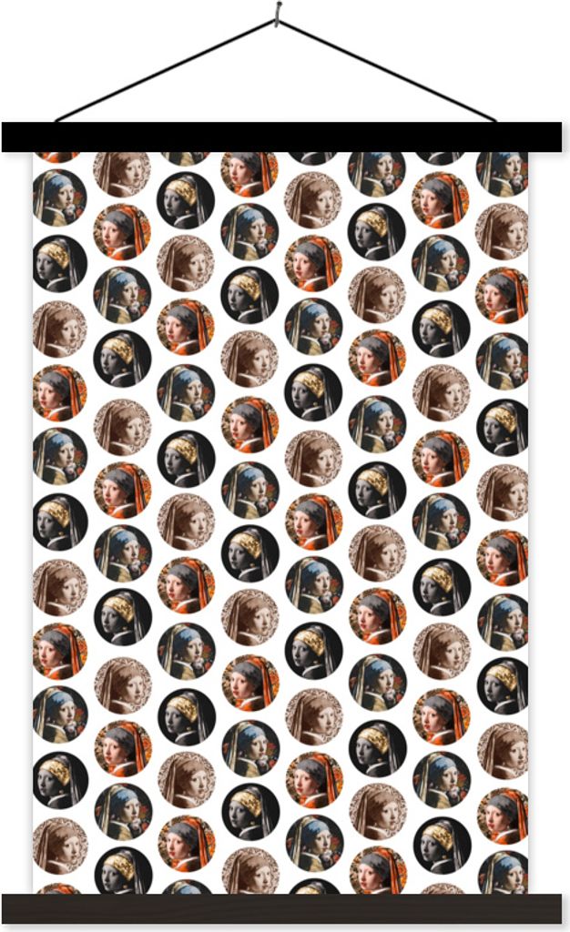 MuchoWow Textilposter Mädchen mit Perlenohrring - Farben - Muster 40x60 cm mit schwarzem Rahmen - Wanddekorationen