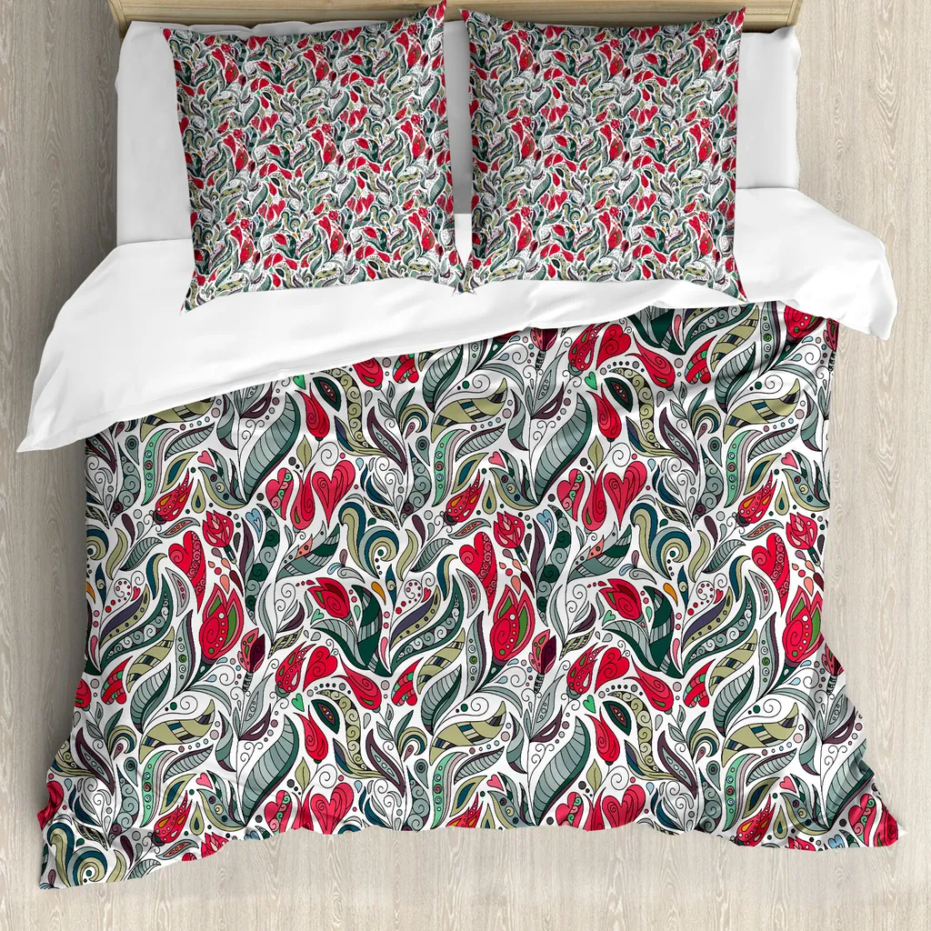 Copripiumino Boho ABAKUHAUS Grigio Rosa | Set 155x220 Retro Flower