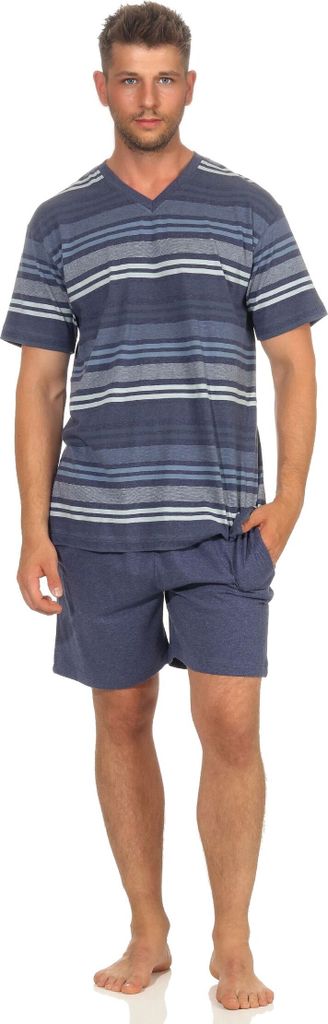 Herren Pyjama Shorty Schlafanzug kurzarm in toller Streifenoptik - auch in Übergrössen ; marine , 50