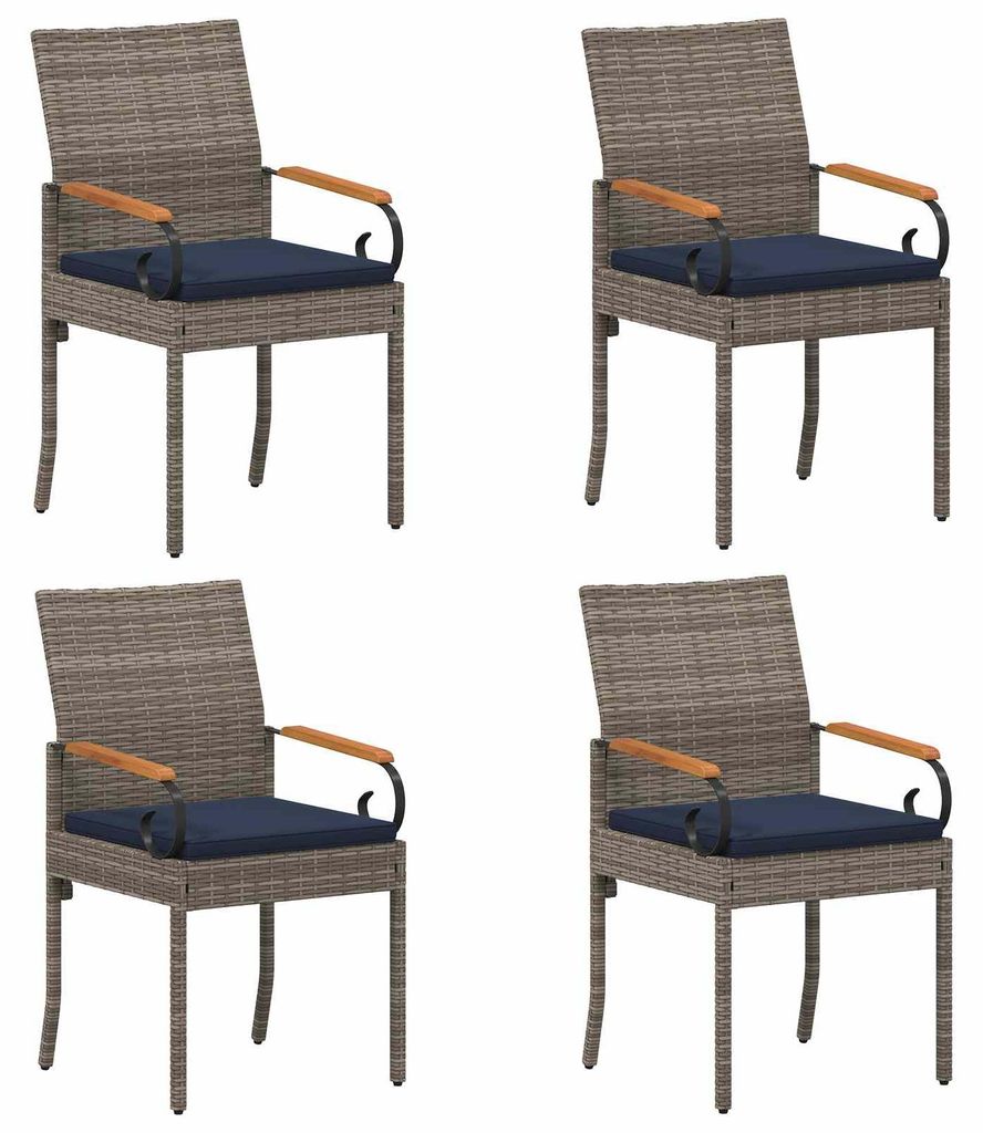 vidaXL Gartenstühle 4 pcs Grau und Marineblau Poly-Rattan und Akazie