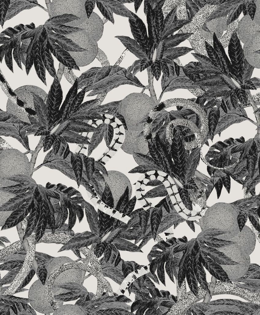 Khroma by Masureel Tapete Dschungelmuster Schwarz und Weiß - 630080 - 53 cm x 10.05 m