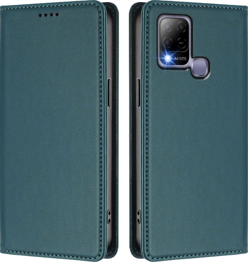 Handyhülle für Infinix Hot 10T / Hot 10S, Kunstleder Klapphülle Stoßfeste Magnetische Hülle mit Ständer Grün