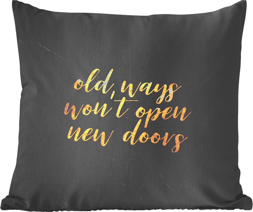 MuchoWow Zierkissen Sofakissen Wohnzimmer Dekokissen 50x50 cm Zitat - Tür - Gold - Marmor - Komfort - Sofakissen