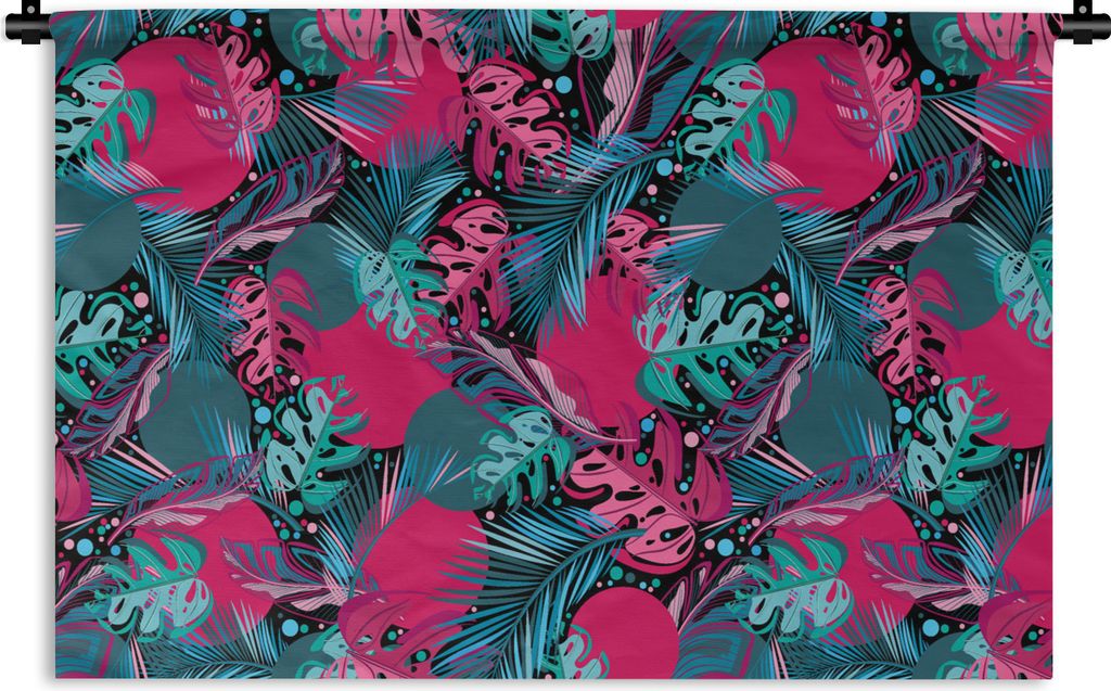 MuchoWow Wandteppich Wandbehang Blätter - Hawaii - Design - Rosa - Blau 60x40 cm Tapisserie Dekoration Wandtuch - Wanddekorationen