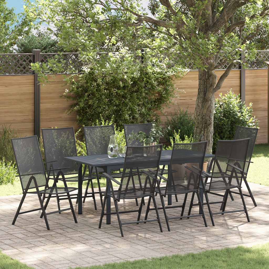 9-teiliges Garten Esstisch Set Anthrazit Stahl, Gartentische DesignMöbel Neu