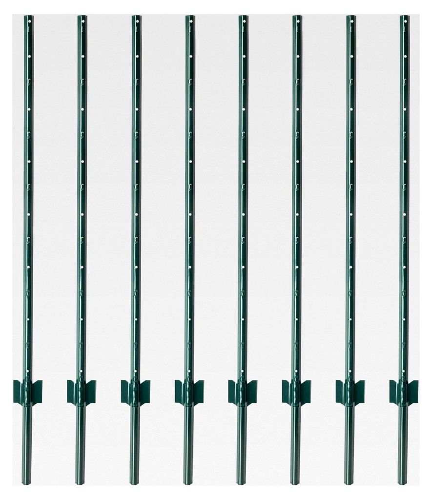 Zaunpfosten U-Profil 137 cm, 8 Stück, Metallpfahl für Drahtgeflechte bis 106 cm Höhe, Grün, Weidezaun