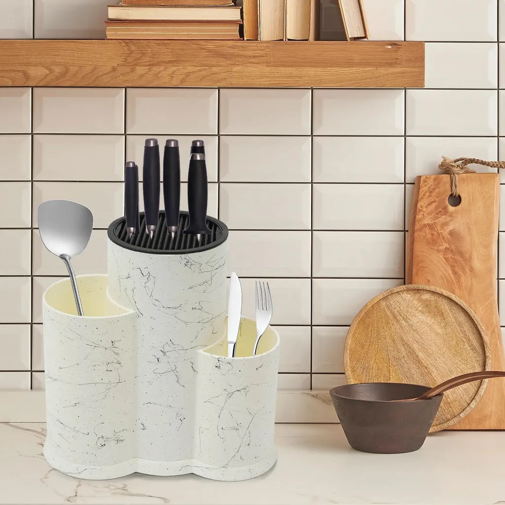 Rangement couteaux sain et stable : bloc blanc fer et plastique sûr