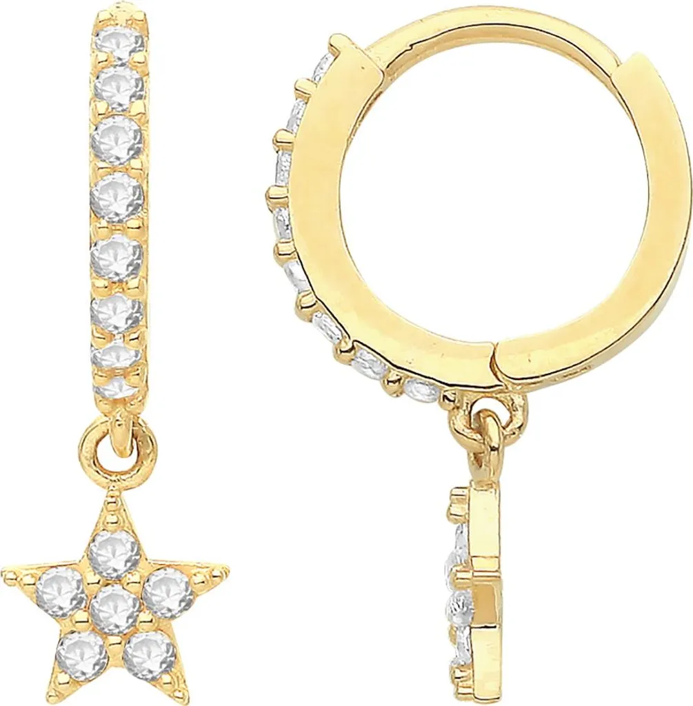 Boucles d'Oreilles Or Jaune 9K et Pierres Zirconium - Étoile 17mm