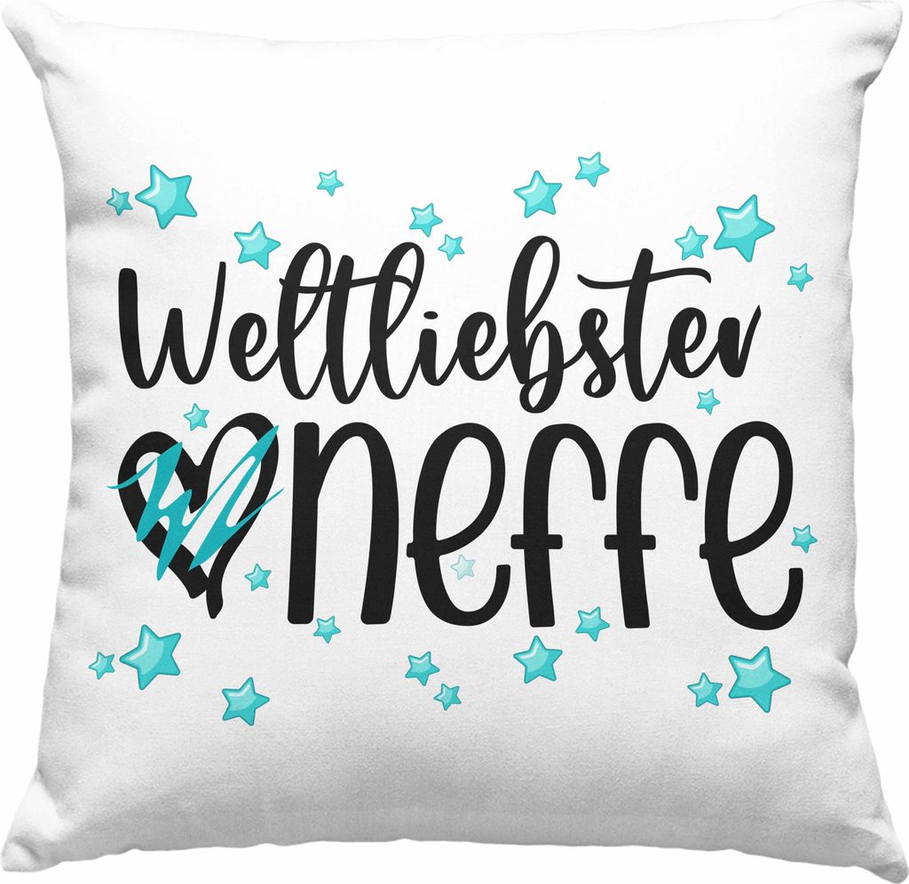 Trendation - Neffe Deko-Kissen mit Füllung 40x40 Geschenk von Tante Onkel Deko-Kissen mit Füllung 40x40 Geschenkidee Weltliebster Neffe (Blau)