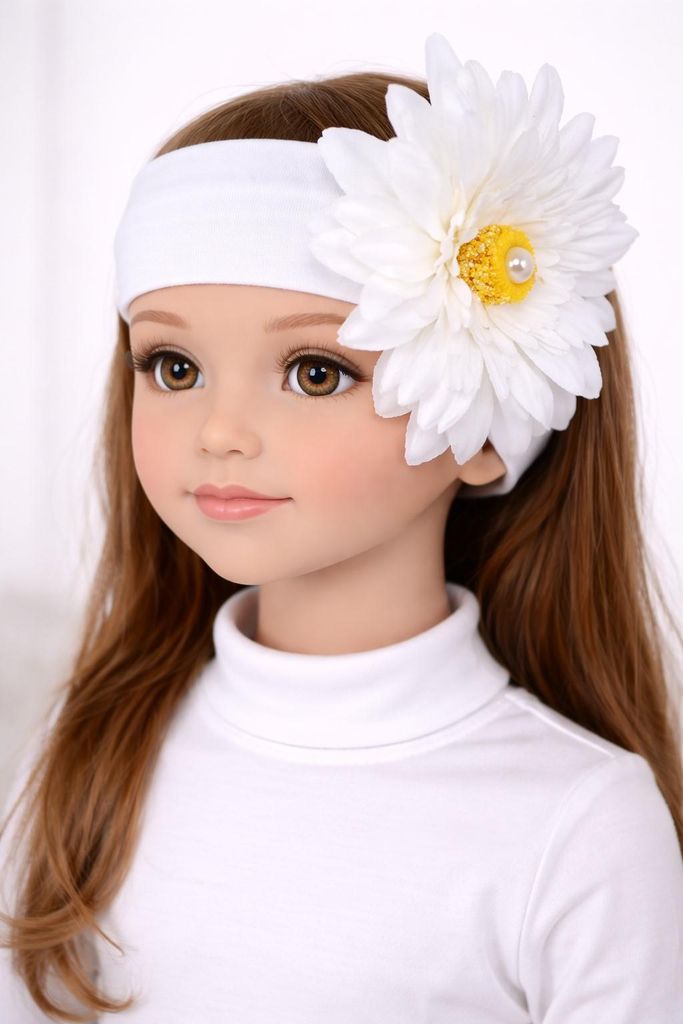 Gigis Bandana Mädchen Weiß – mit weißer Blume –Kinder 5–8 Produktbild 