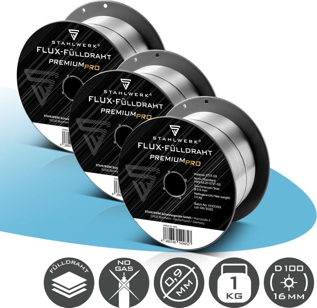 STAHLWERK Fülldraht 3er Set FLUX E71T-GS 0,9 mm 1 kg Produktbild 