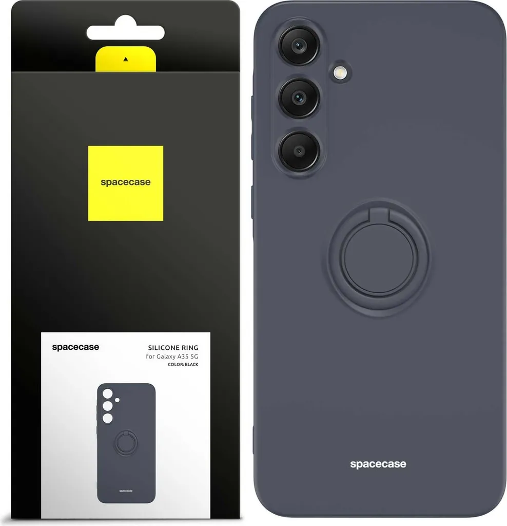 Custodia in silicone SPACECASE Custodia ad anello in silicone per Galaxy A35 5G Nero