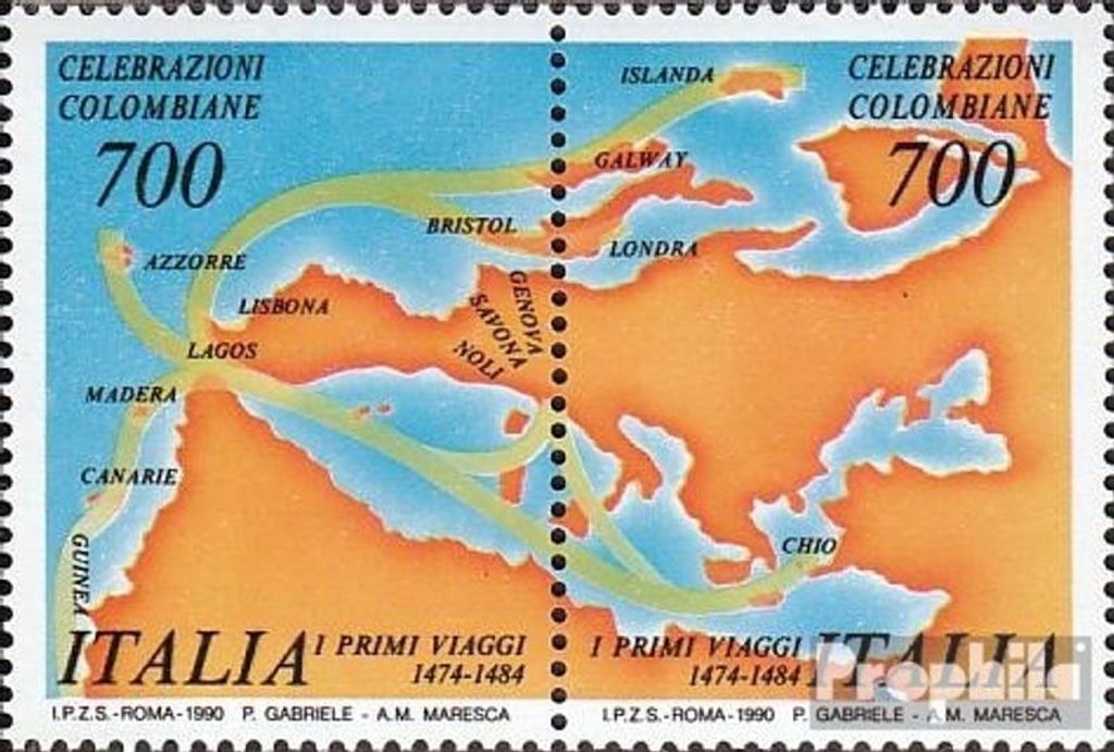 Briefmarken Italien 1990 Mi 2103-2104 Paar (kompl.Ausg.) postfrisch Entdeckung von Amerika