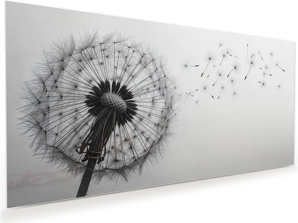 Glasbild 60x30cm in XXL für Wohnzimmer, Schlafzimmer Motiv Pusteblume im Wind