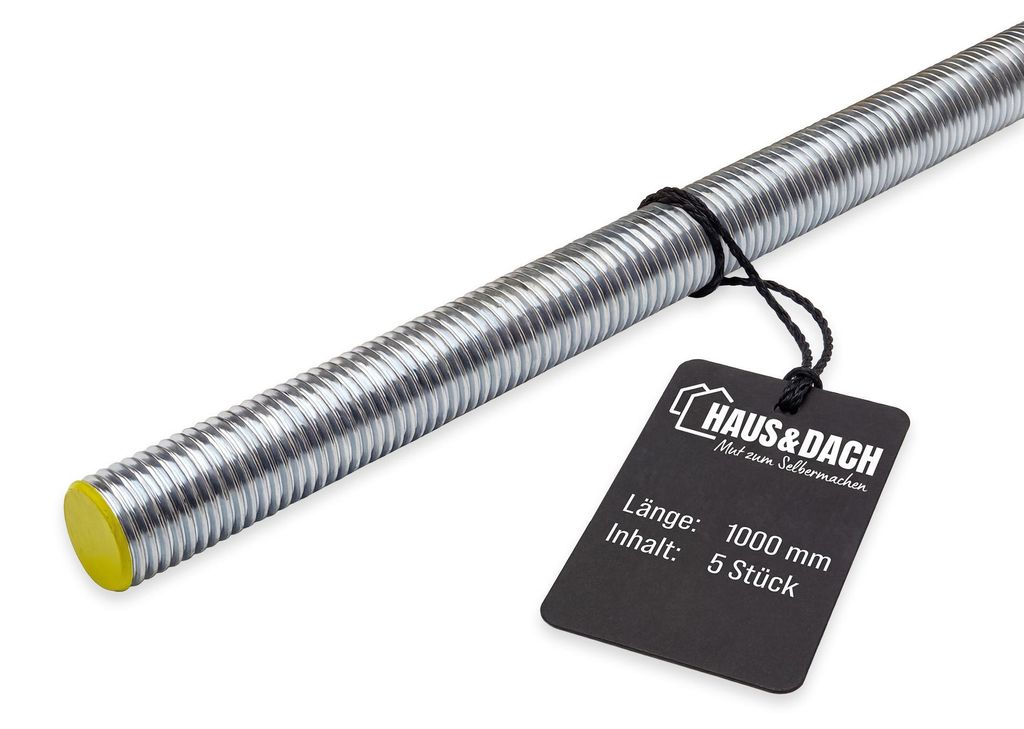 HAUS&DACH Gewindestange M24x1000 mm DIN 975 - Gewindestab für Montage, Bau & Befestigung, Stahl 8.8 galvanisch verzinkt - 5 Stk.