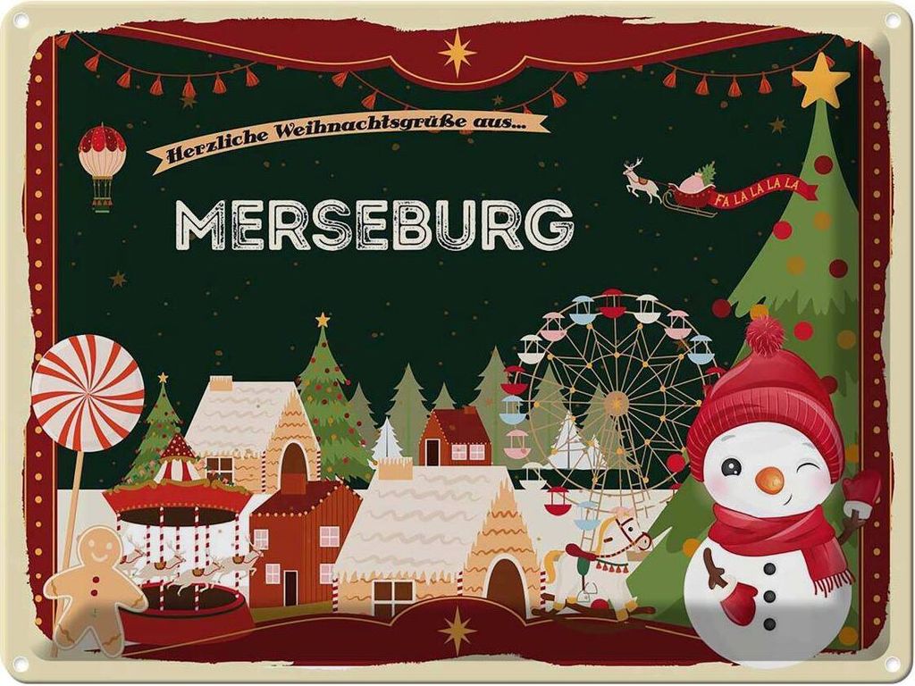 vianmo Blechschild 30x40 cm Weihnachtsgrüße aus Merseburg Weihnachten
