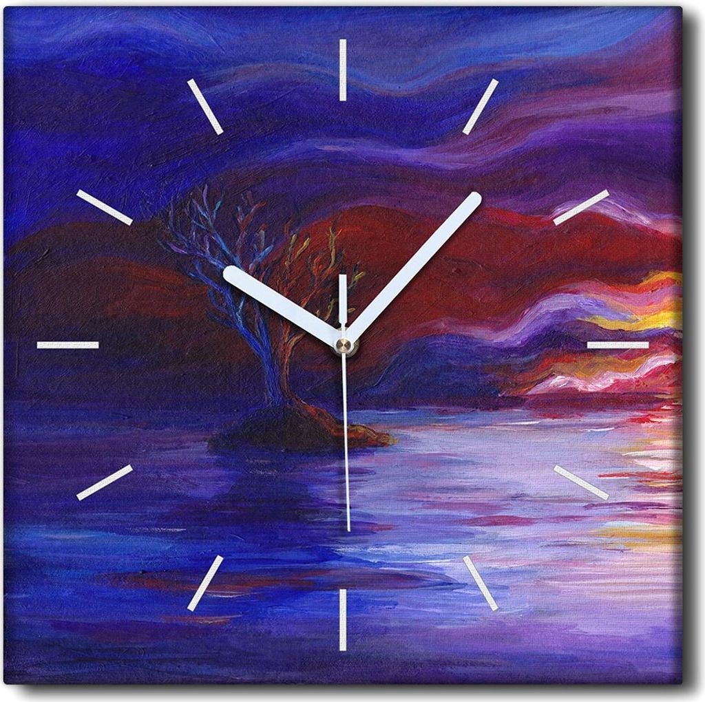 Coloray Uhr auf Leinwand 30x30 cm Wand Uhr Dekoration Wohnzimmer Segeltuch weiße Zeiger -Wassersonnenaufgang
