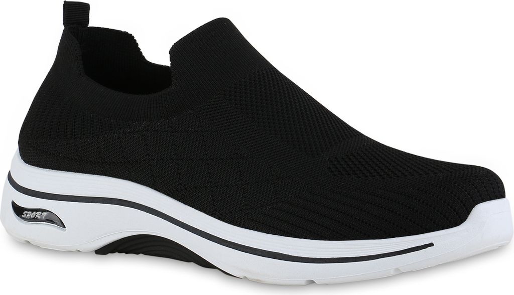 VAN HILL Herren Slip Ons Sportschuhe Sportliche Strick Profil-Sohle Schuhe 841620, Farbe: Schwarz Weiß, Größe: 41