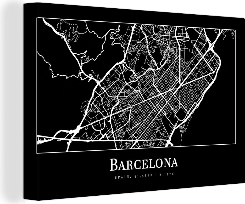 OneMillionCanvasses - Leinwandbilder - 150x100 cm, Stadtplan - Barcelona - Karte, Wandbilder Kunstdruck Wanddekoration - Foto auf Leinwand - Gem...