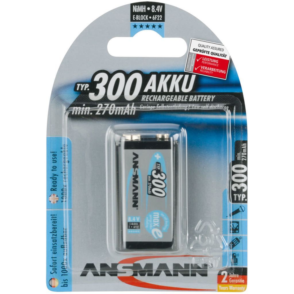 1 Ansmann maxE NiMH Akku 300 9V-Block 270 mAh         Produktbild 