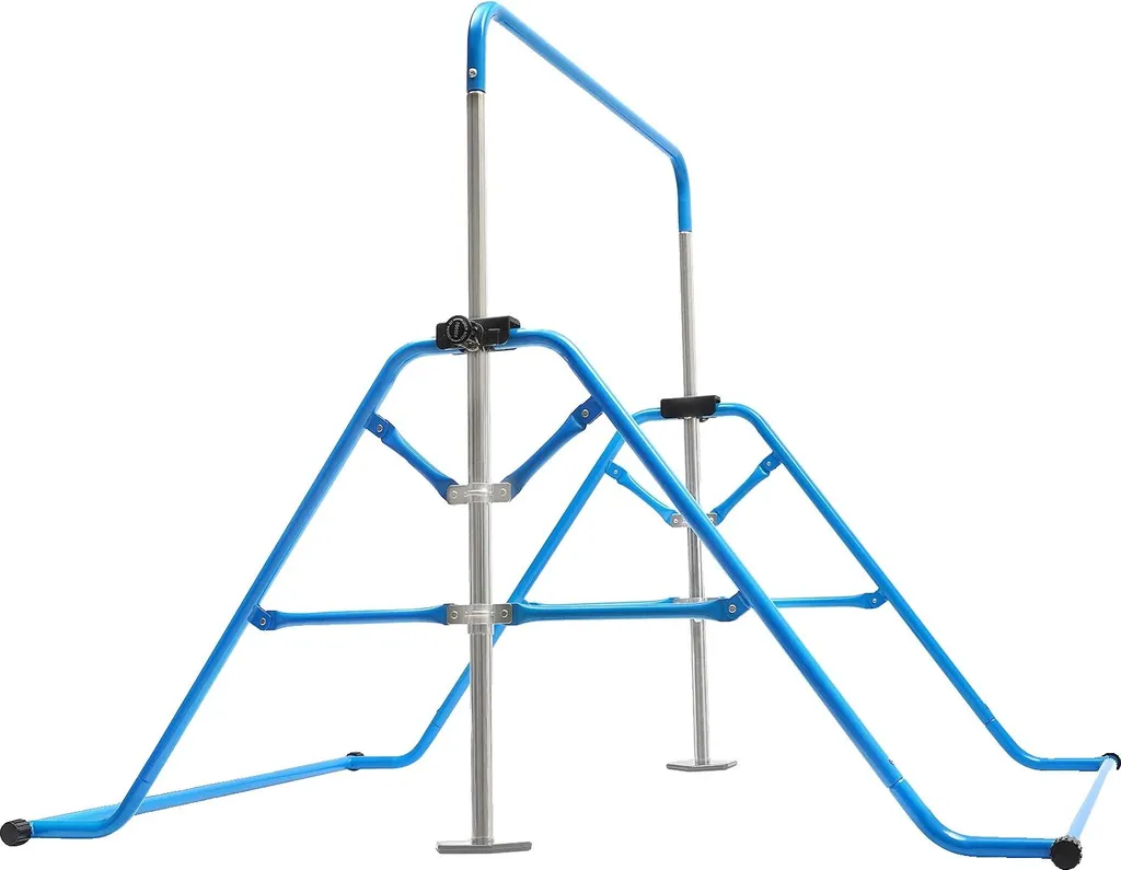 Barre fixe de gym ajustable et pliable coloris bleu pour la maison