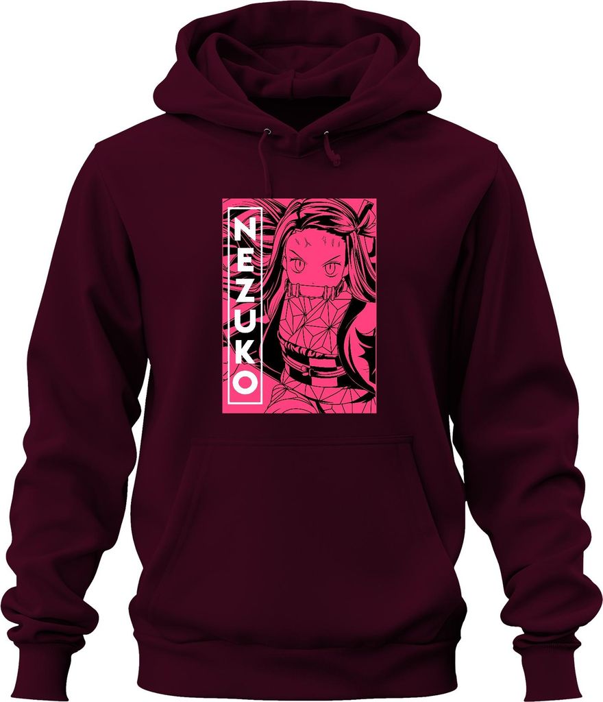 Nezuko Demon Slayer Kimetsu no Yaiba Bambus Beißstück Rosa Uni Hoodie Kapuzenpullover, Burgundy, 3XL