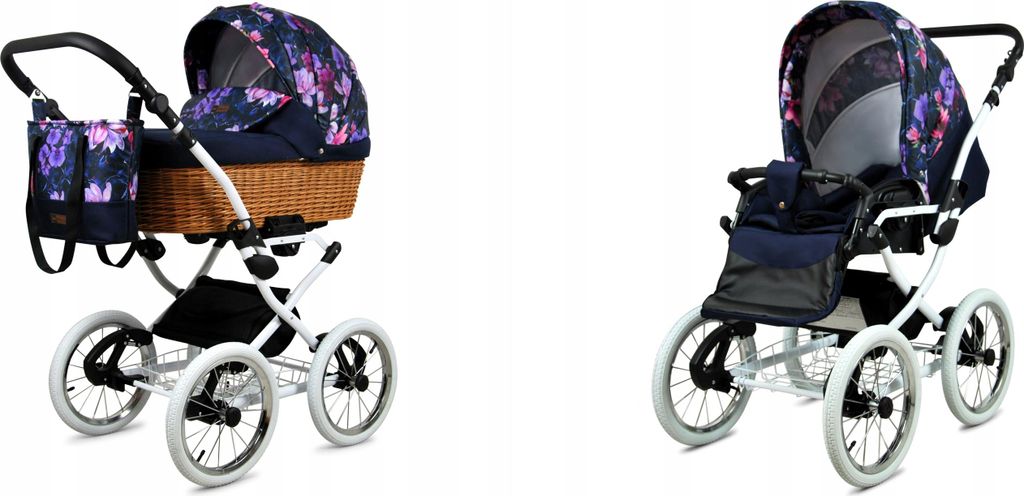 Babylux Classic White | 2in1 Kinderwagen Set | Royal Magnolia | Kombikinderwagen | Kinderwagens