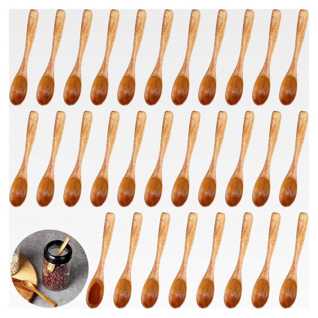 30 Stück Kleine Holzlöffel, Mini Holzlöffel für Gewürzgläser, Runder Gewürzlöffel, Honiglöffel, Teelöffel, Kleine Löffel für Salz, Zuck...