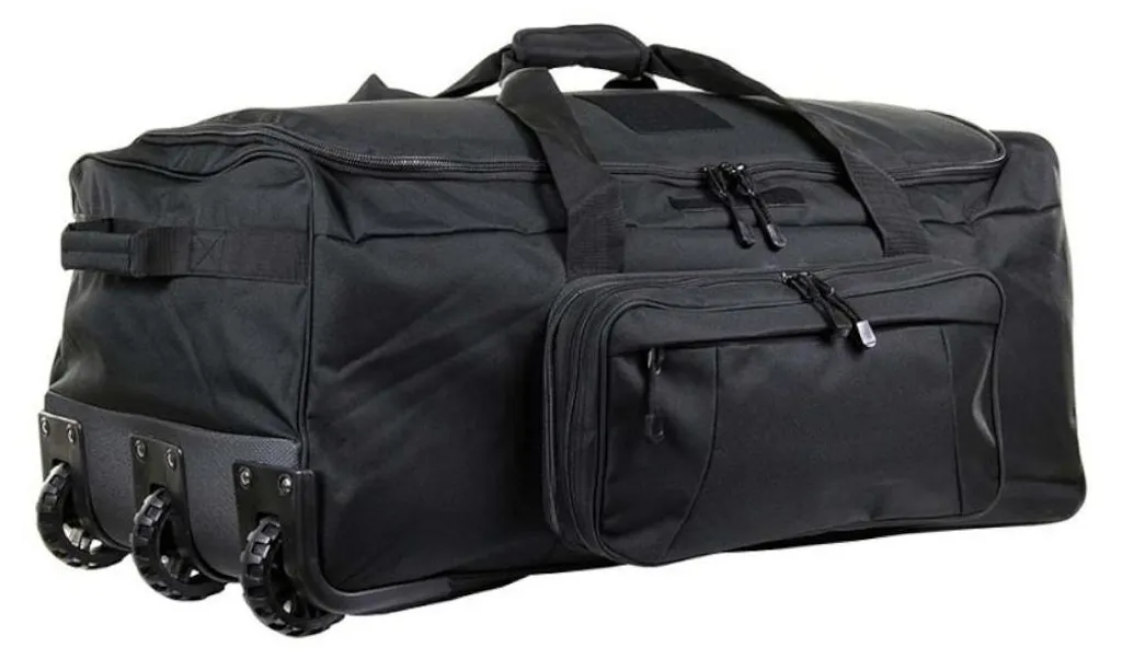 Grand sac à roulettes militaire 136L Commando 101 INC noir tactique