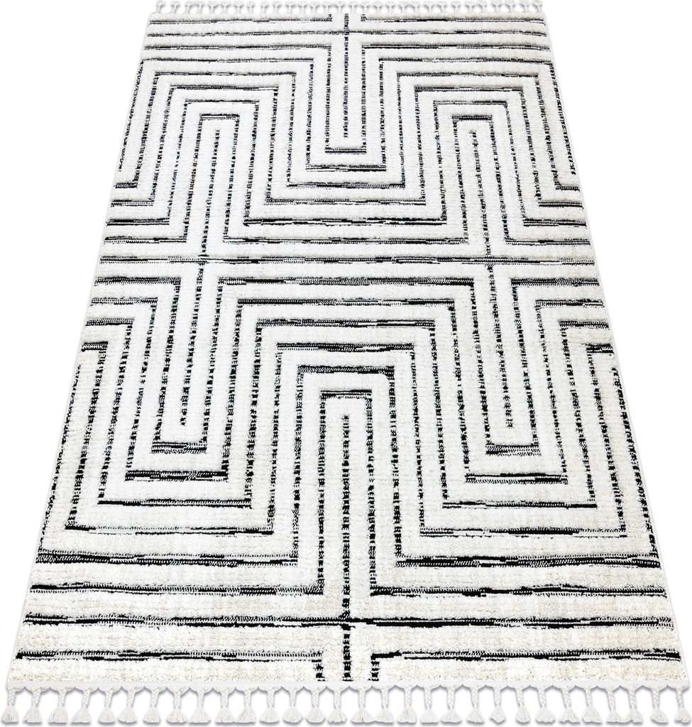 Teppich SEVILLA Z788B Labyrinth, griechisch weiß / anthrazit Franse berber marokkanisch shaggy Weiß 120x170 cm