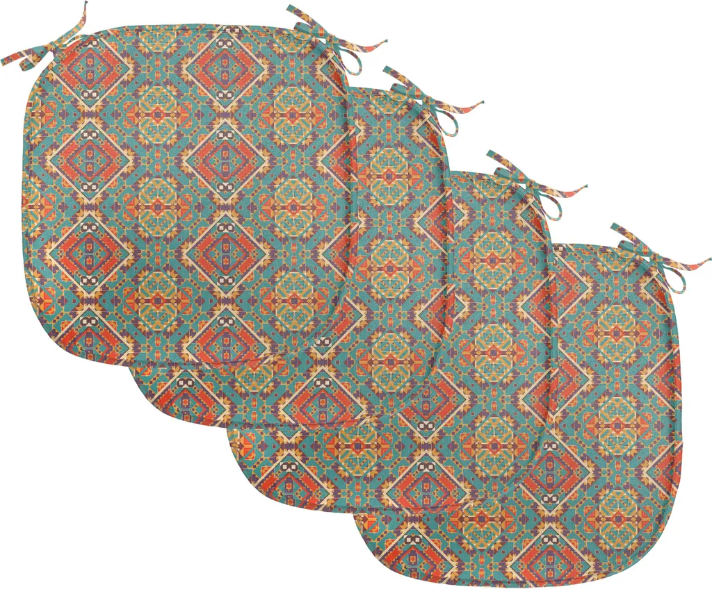 Galettes de chaise 40x40 cm turquoise et orange imperméables, lot de 4