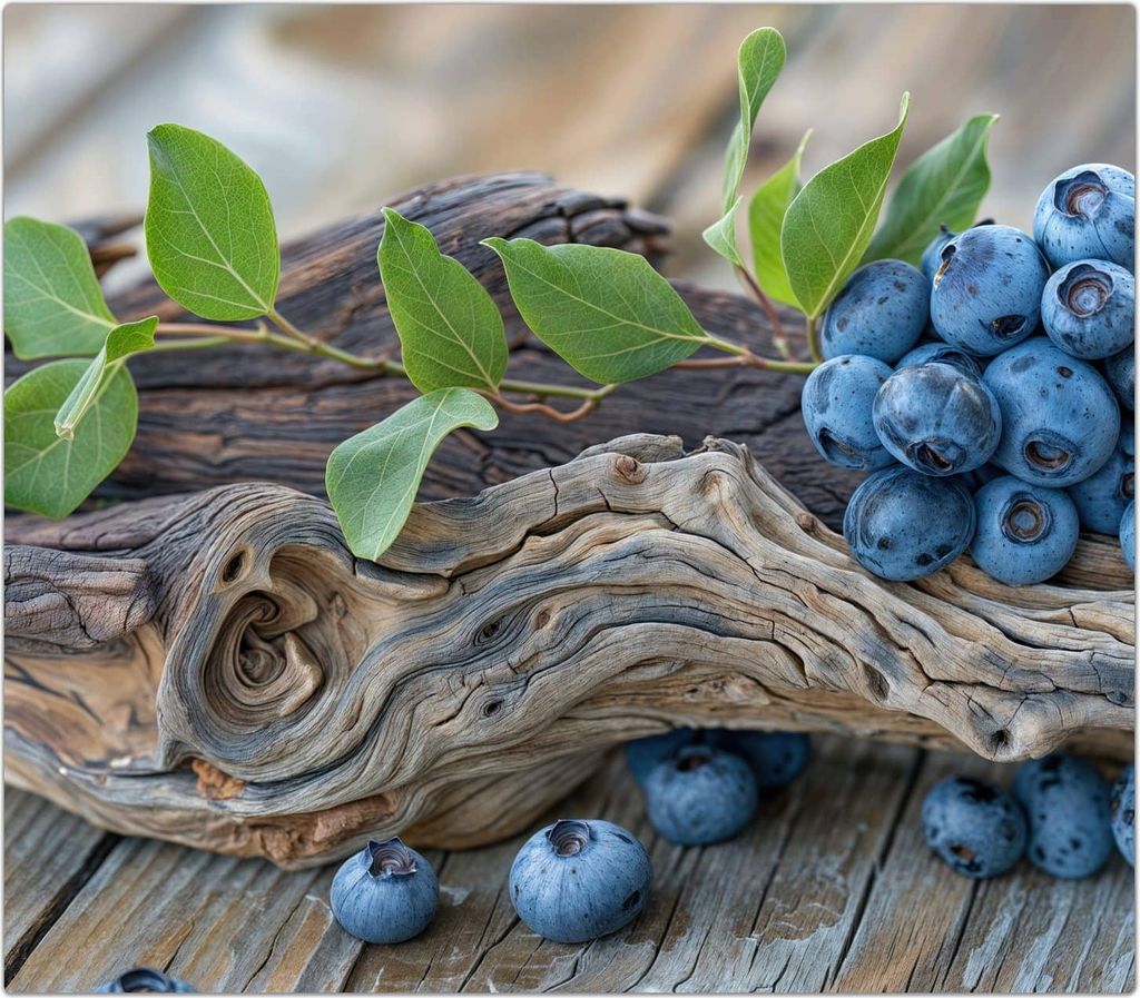 Spritzschutz Herdabdeckplatte Schneidebrett aus Glas Blaubeeren auf Holz 1-Teilig (60x52cm)