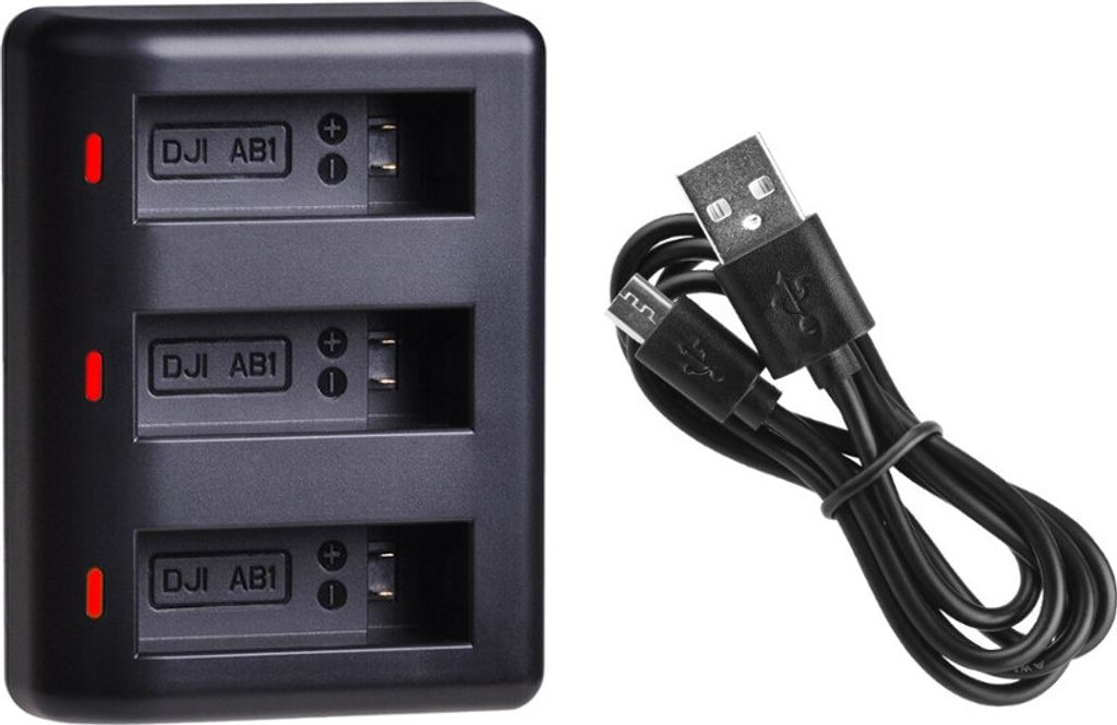 3-fach Akku Schnell-Ladegerät für 3 Akkus mit LCD für DJI Osmo Action Kamera AB1, P01 / Trade-Shop USB Triple charger ersetzt DJI 188480 CS-DJS1...