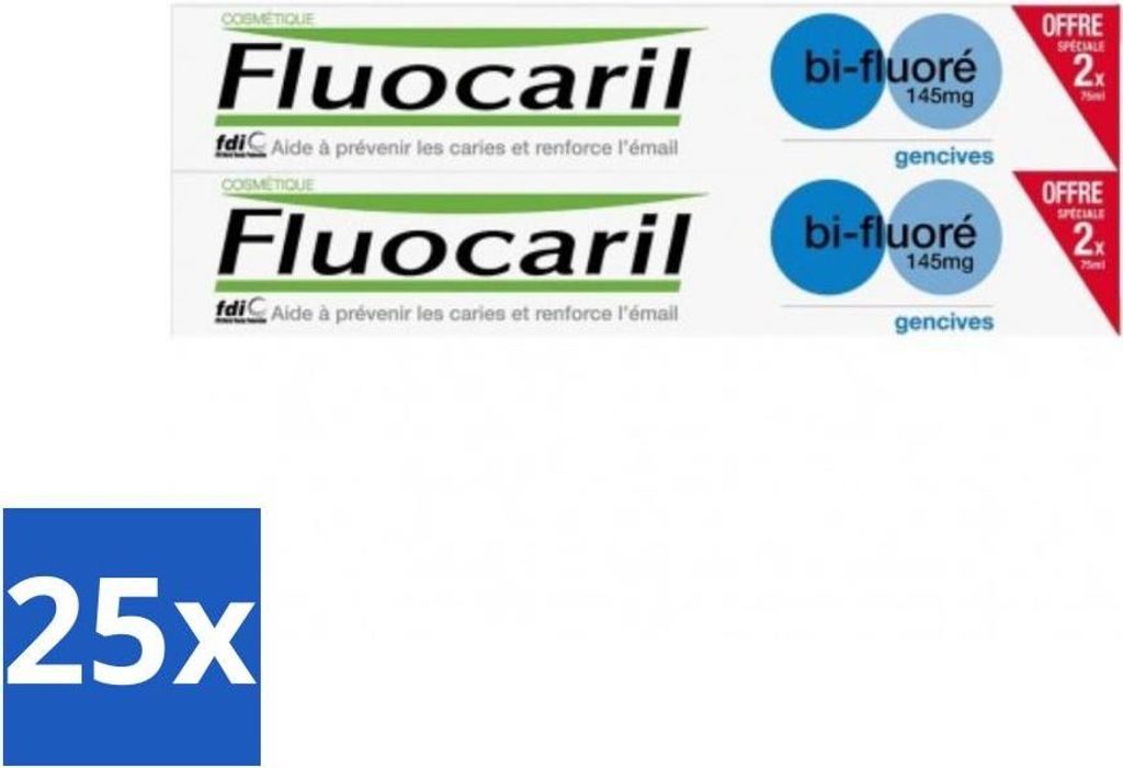 Fluocaril Zahnpasta mit Fluorid – 2 Tuben – 75 ml - Vorteilspack - 25 Stücke