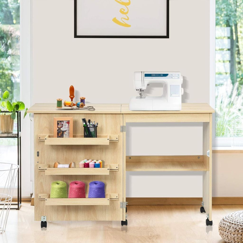 Nähtisch klappbar, Nähschrank auf Rollen, Nähmaschinentisch Produktbild 8