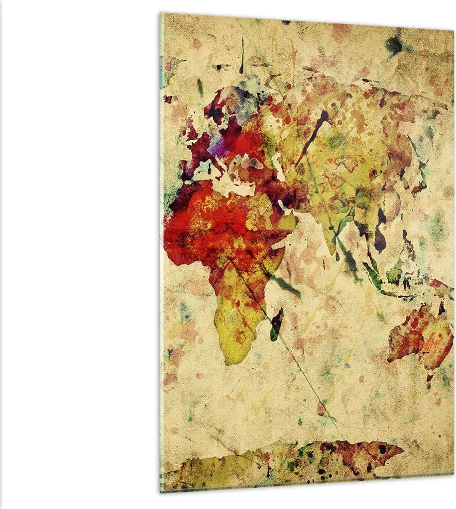 Bilder auf glas - Einteilig - Karte Welt modern - 80x120cm - Glasbilder - Wandbilder - Bilder - zum Aufhängen bereit - Wanddekoration aus Glas - G...