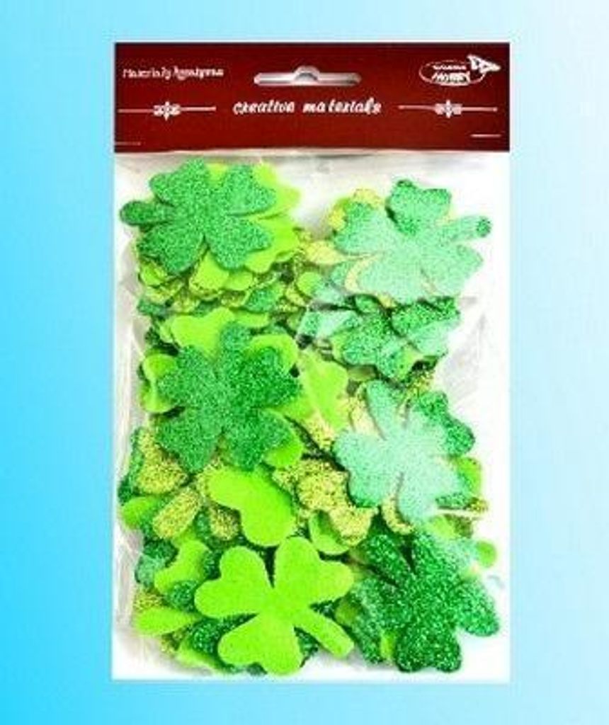 Koniczyny brokatowe tonacja zielona 44szt