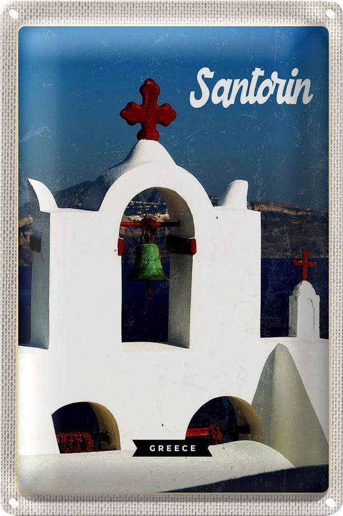 Blechschild Reise 18x12cm Santorini Greece Meer weiß blau Urlaub
