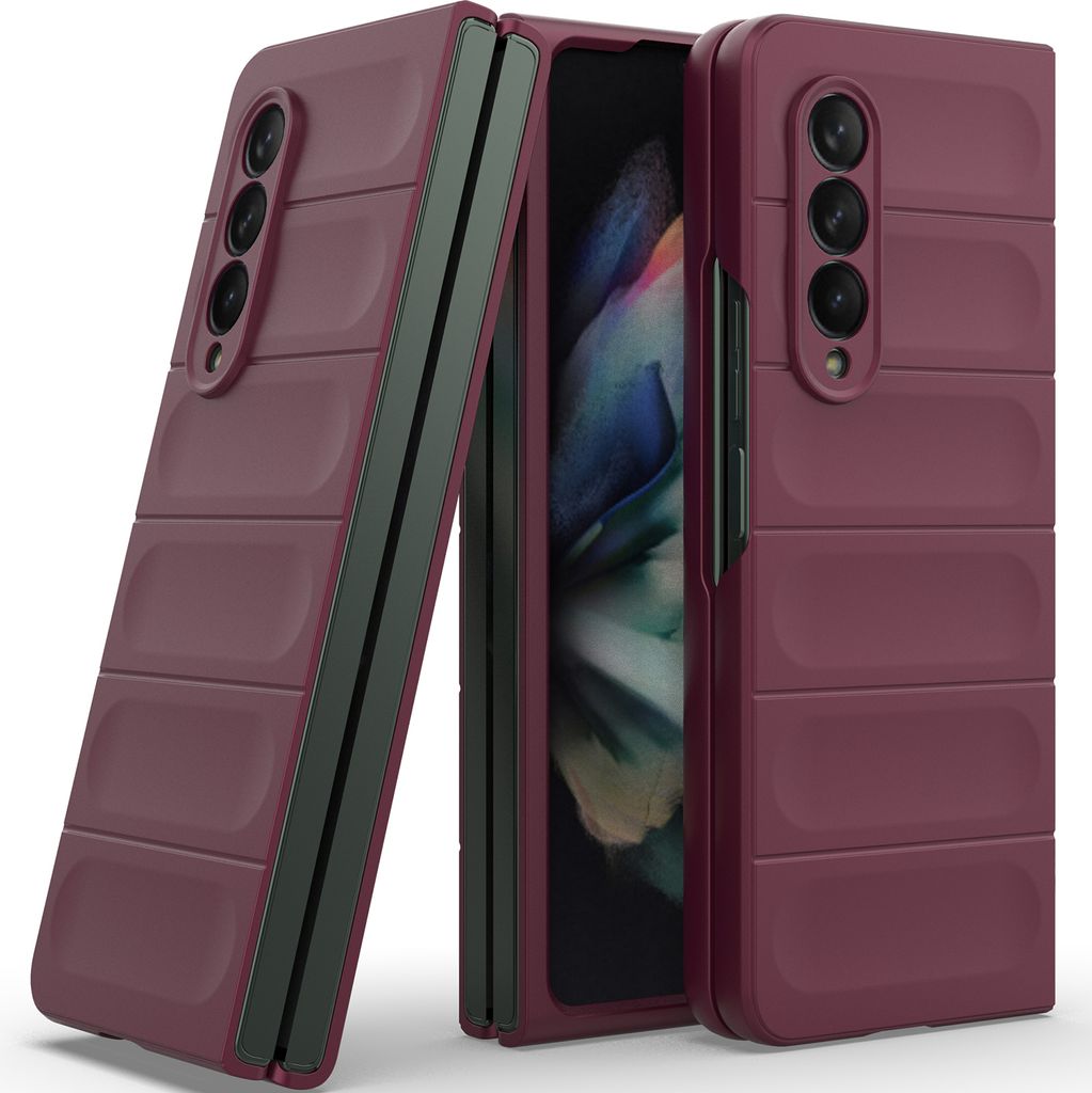 Handyhülle für Samsung Galaxy Z Fold 3 5G Hartes PC Matt Stossfest Anti-rutsch Hülle bordeaux